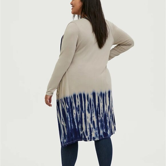 🆕 2X SUPER SOFT TAUPE & NAVY TIE-DYE  LONGLINE CARDIGAN - Picture 4 of 7